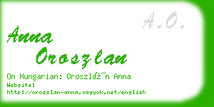 anna oroszlan business card